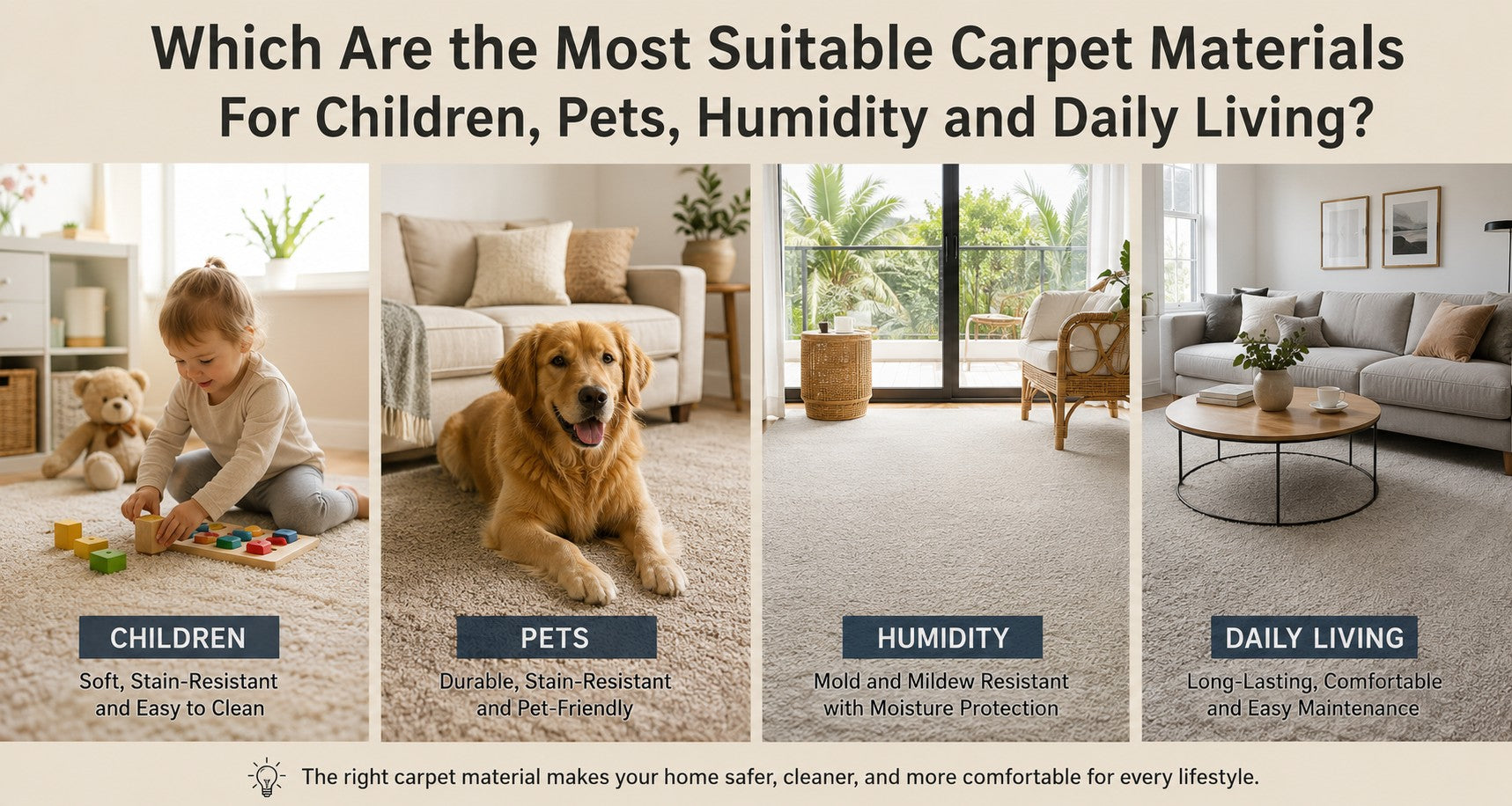 Rug Material Guide: Best Carpet Fibers for Pets, Kids, Humidity & Everyday Living