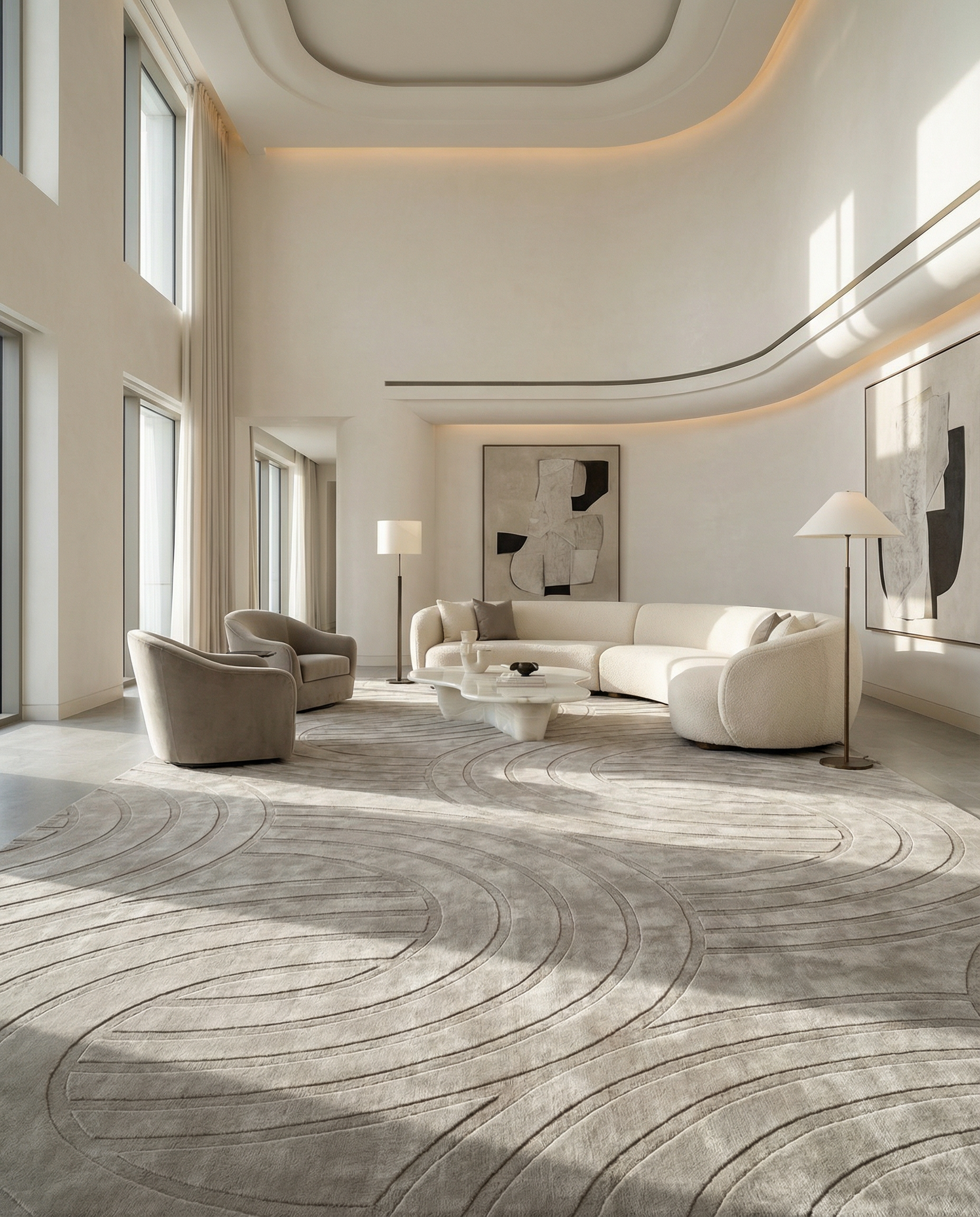 gray rug with cream sofa in living room