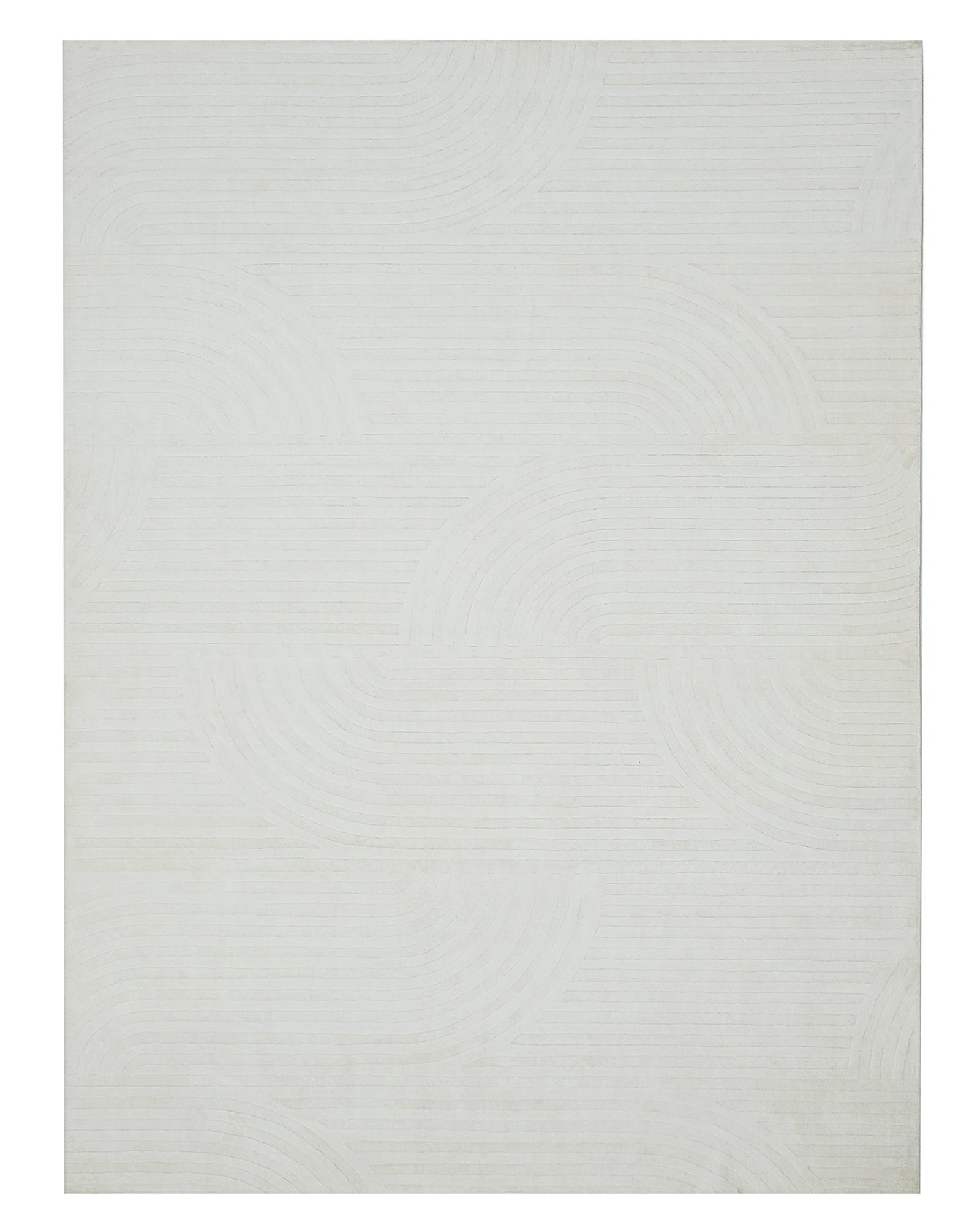 Ivory white carved Meander high-low hand-tufted bamboo silk rug