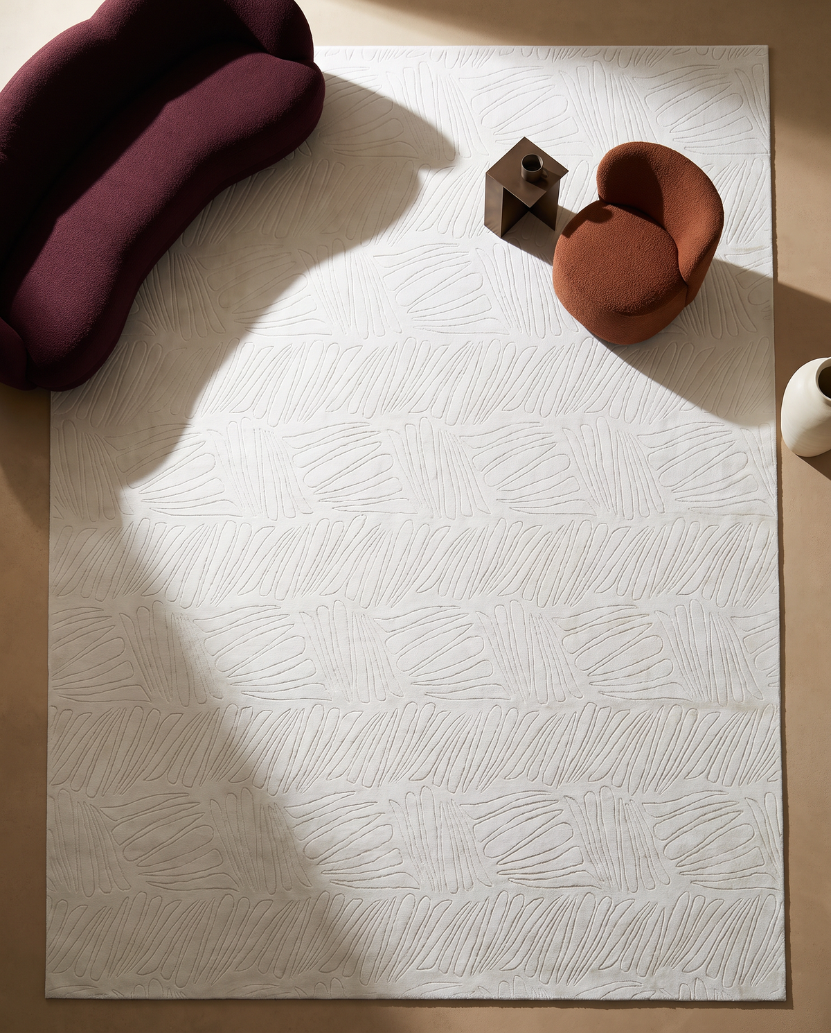 Pure White Tonal Brush-Stroke Hand-Tufted 100% Tencel Rug in living room