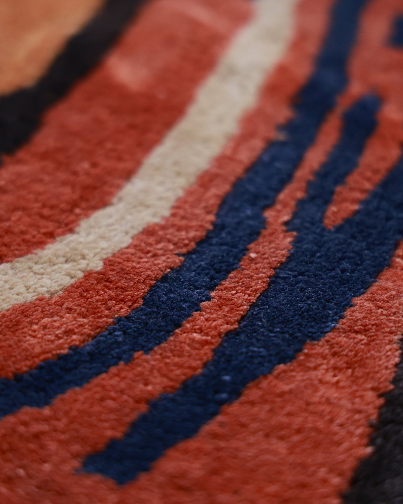 Close View Crimson and Teal Melting Prayer Arch Sculptural Hand-Tufted Bamboo Silk Rug