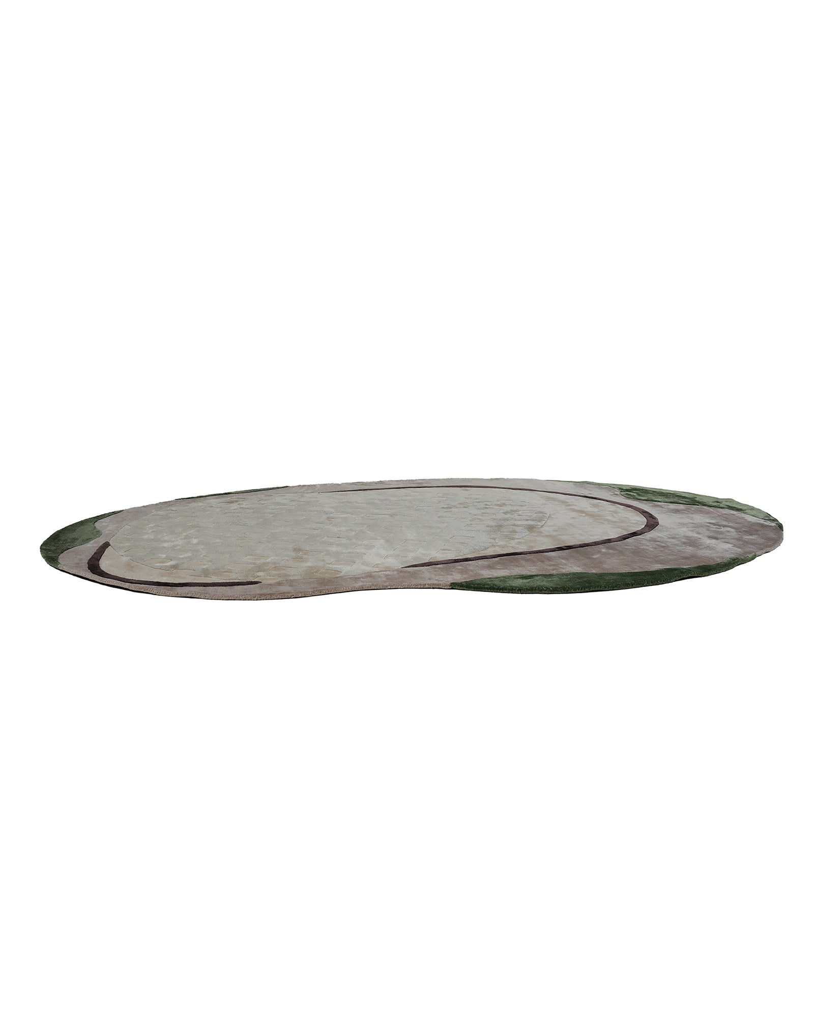 Full View Forest Green and Taupe Organic Abstract Hand-Tufted 100% Bamboo Silk Rug