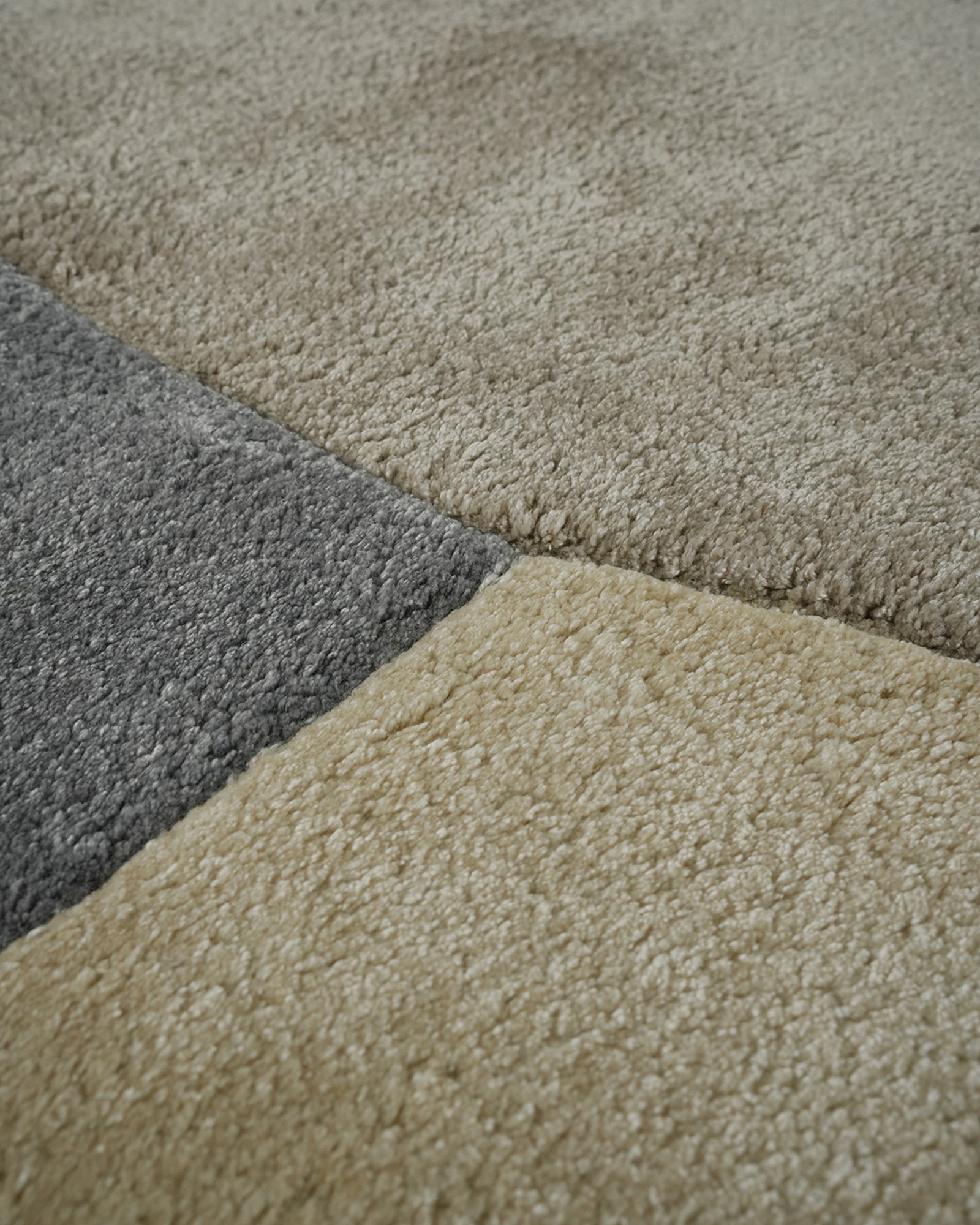 Grey and Sand Organic Form Irregular Hand-Tufted Bamboo Silk Rug