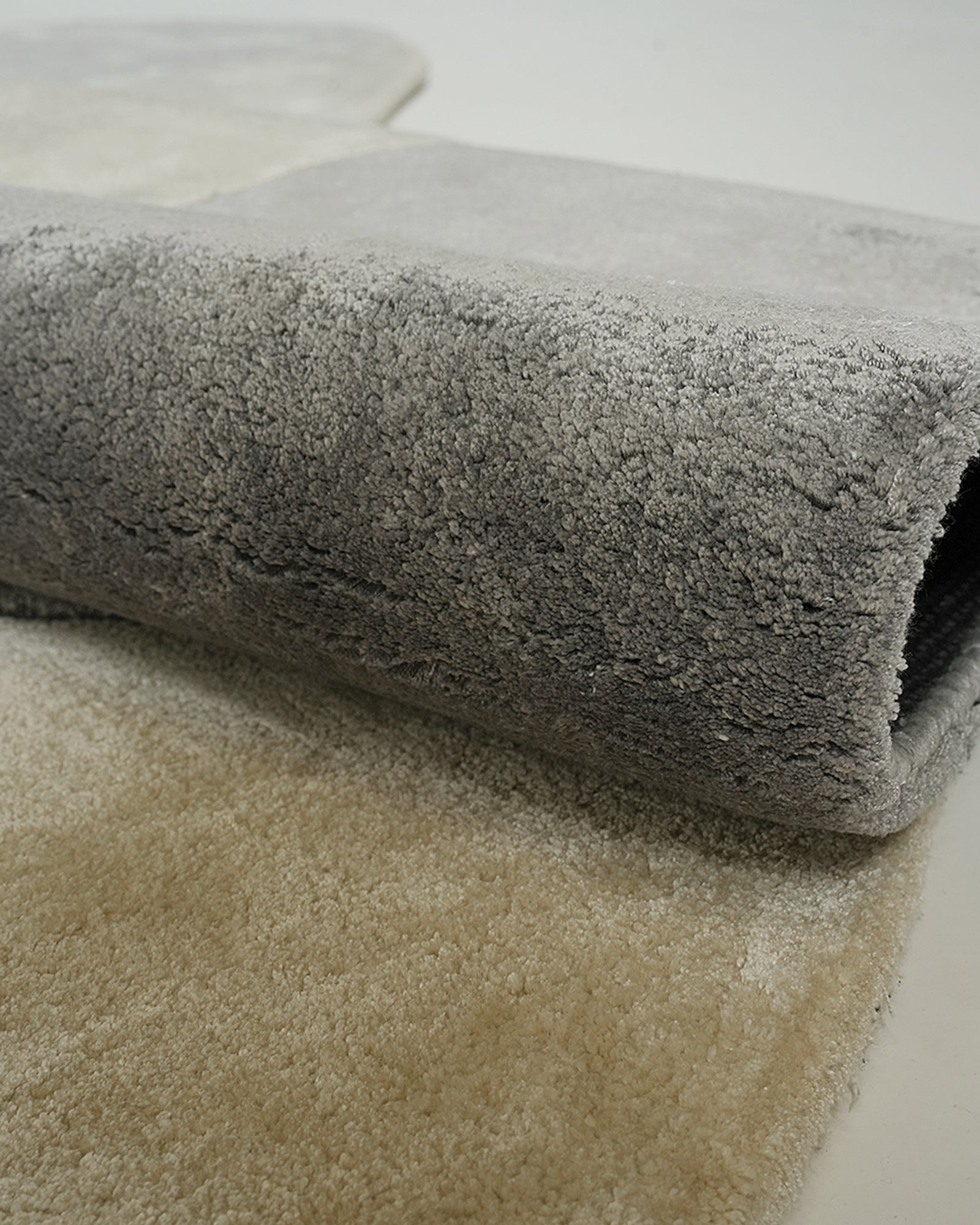 Grey and Sand Organic Form Irregular Hand-Tufted Bamboo Silk Rug