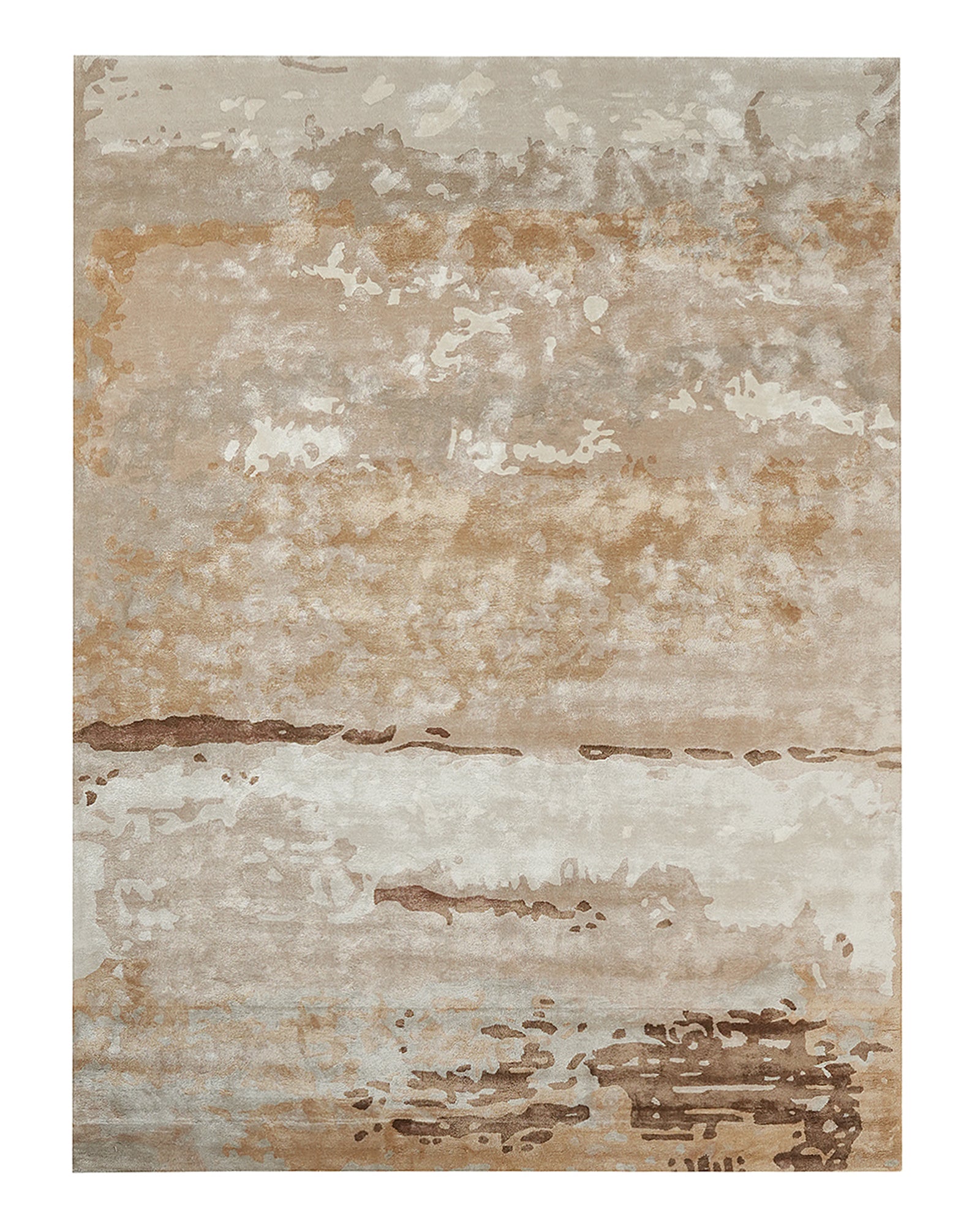 Textured area rug with earthy tones on a white background