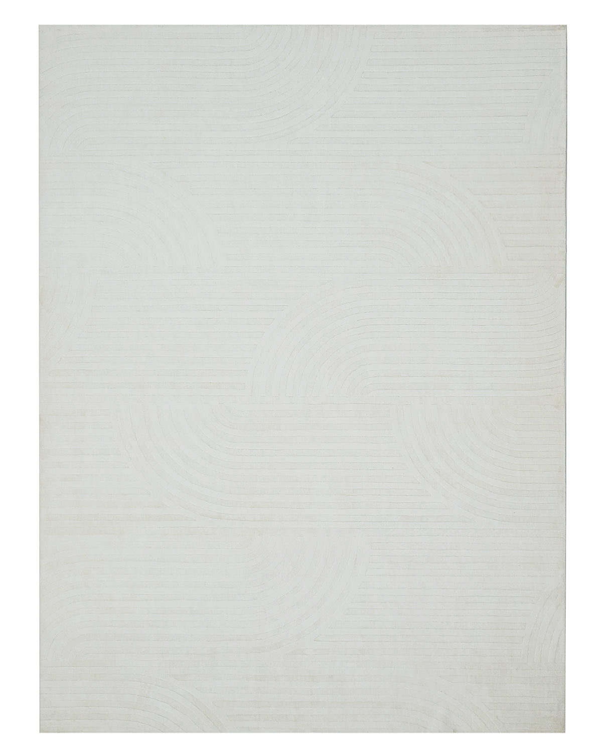 Ivory white carved Meander high-low hand-tufted bamboo silk rug