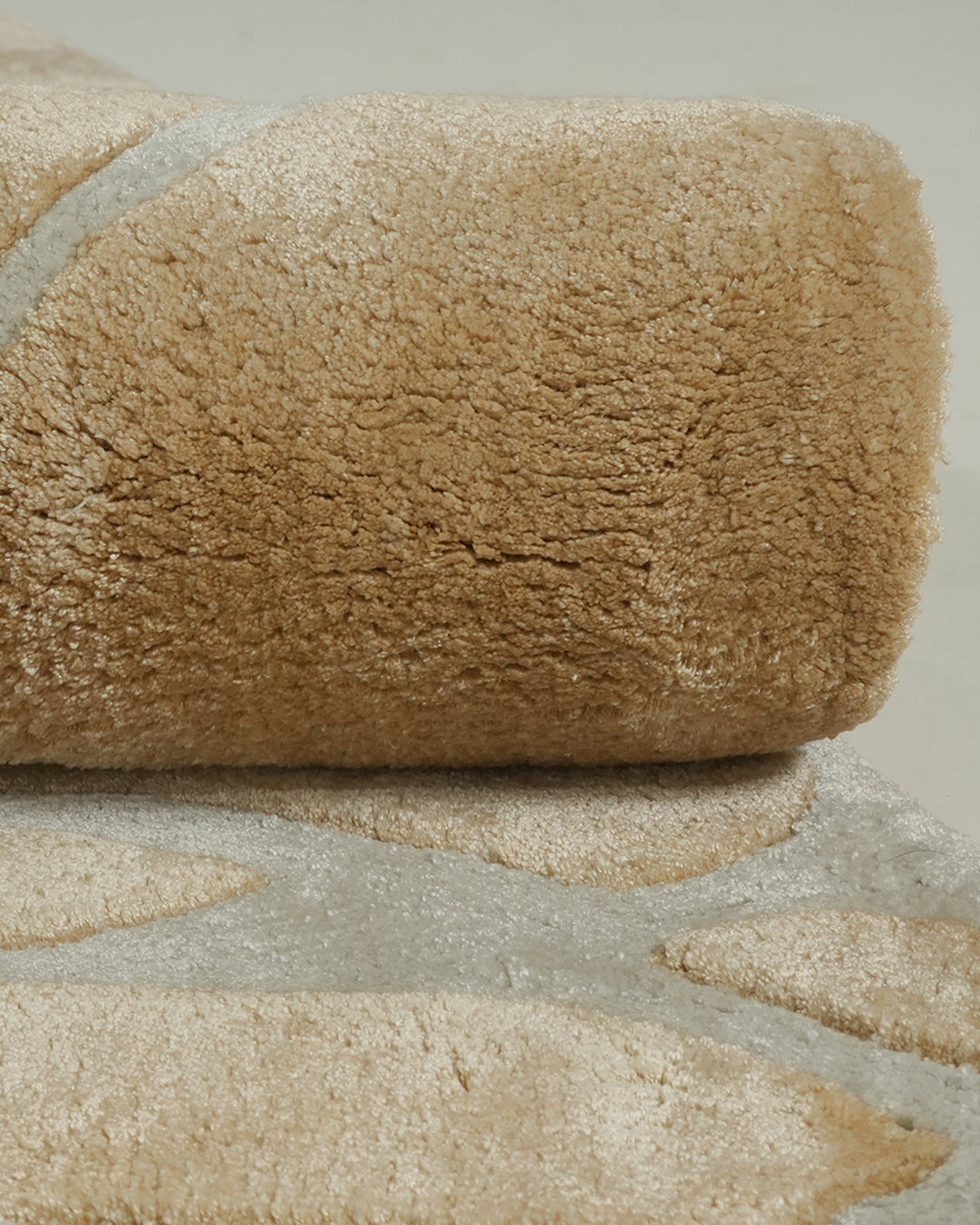 Folded Gold and Silver Vein Organic Shaped Hand-Tufted Bamboo Silk Rug