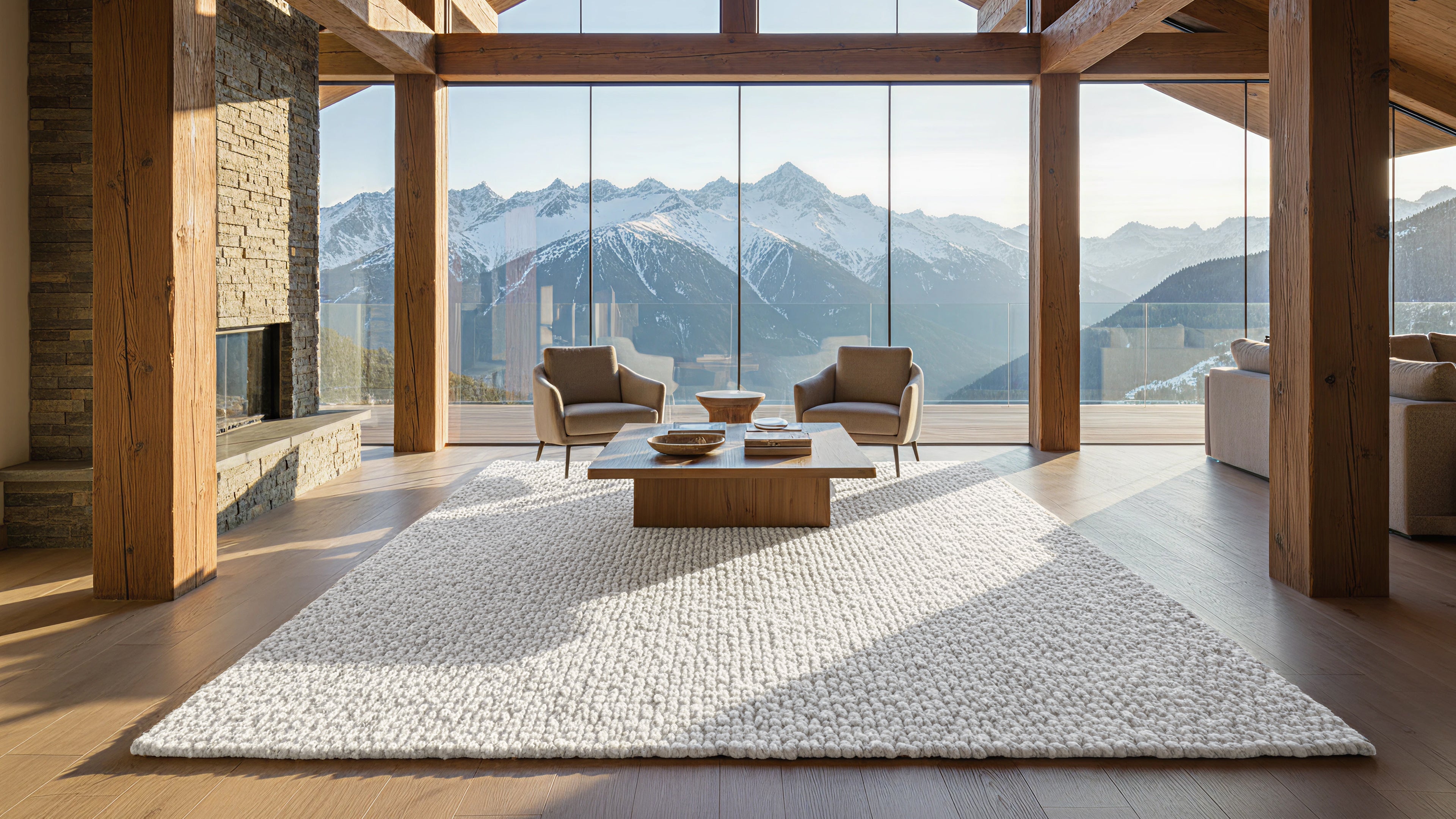 Seher / Solid Cream Handmade Flat Weave New Zealand Wool Rug