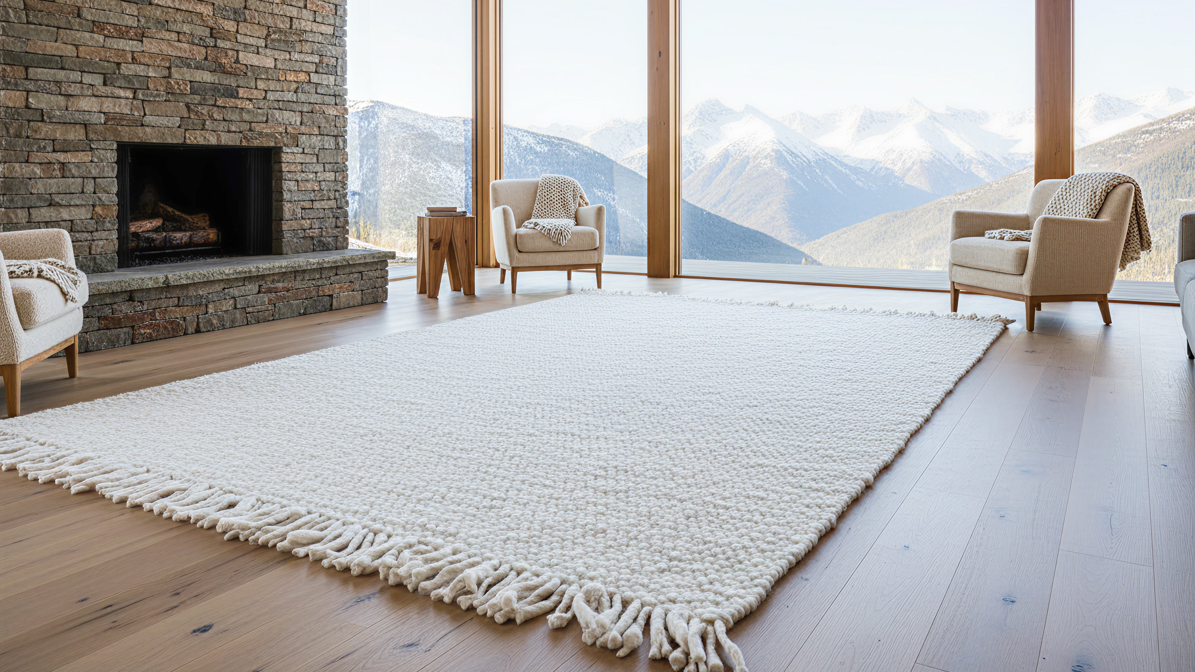 Subah / Solid Cream Handmade Flat Weave New Zealand Wool Rug