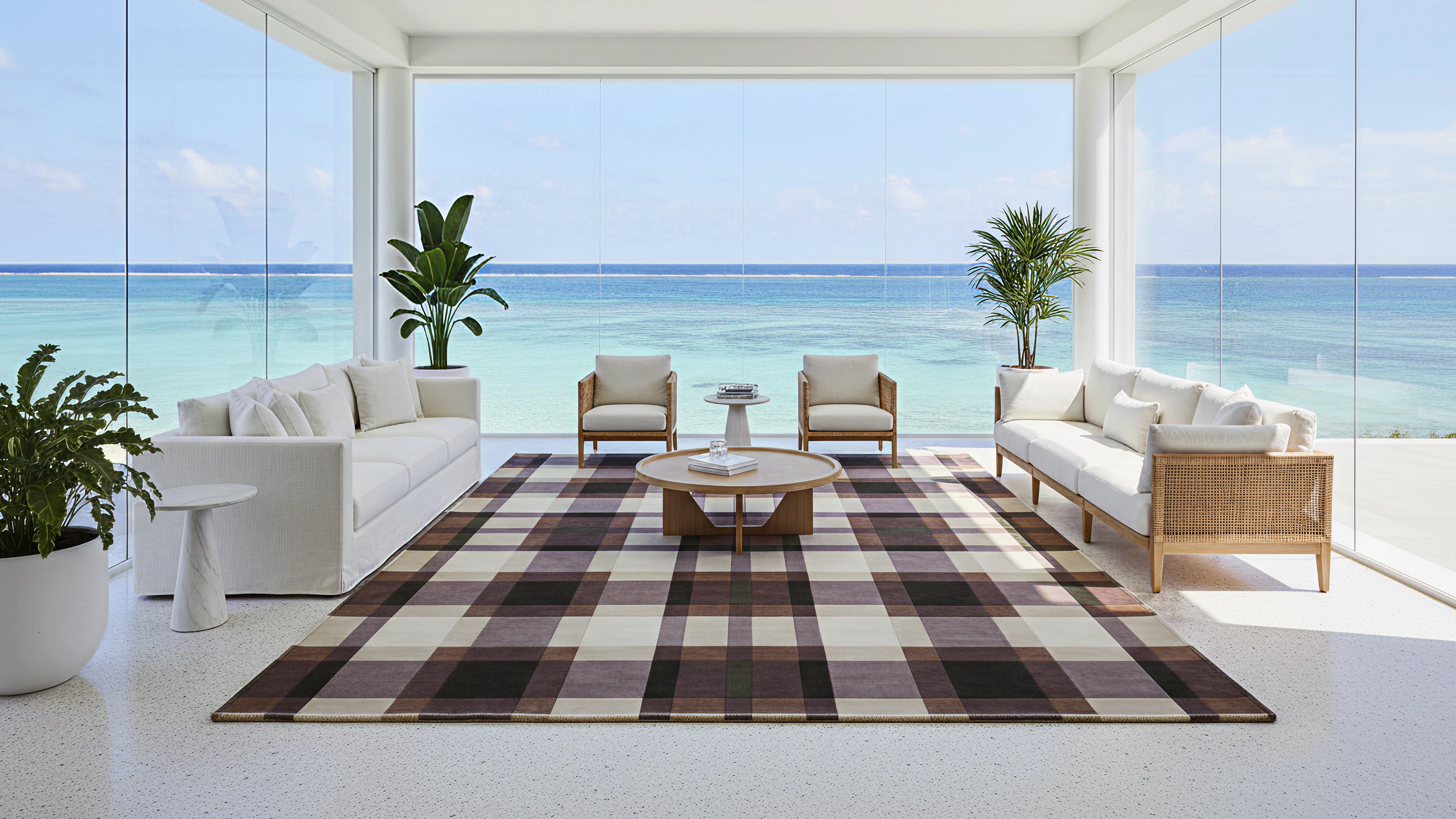 Aakaar / Brown Beige Checks Hand-Tufted New Zealand Wool Rug