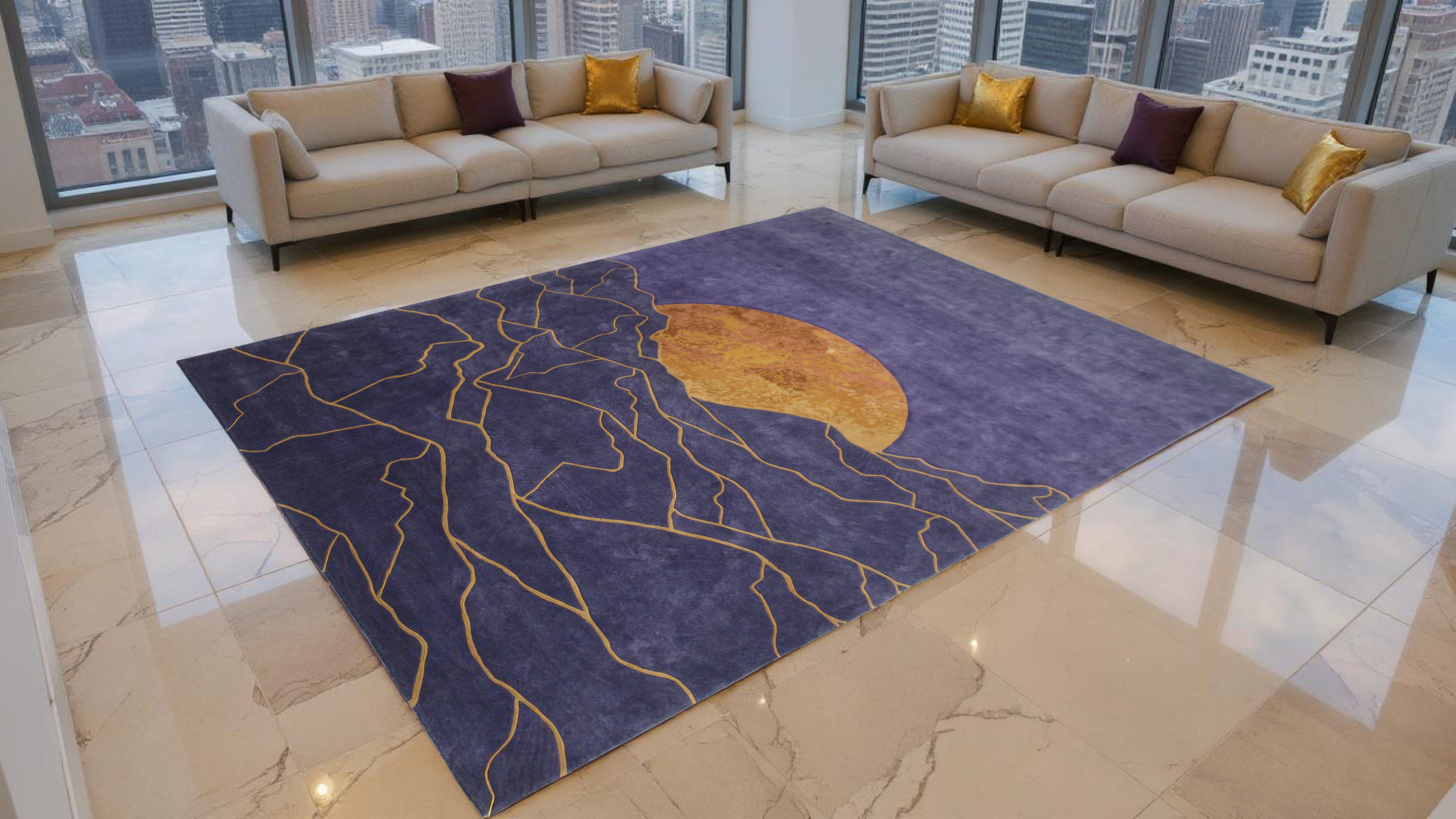 Parvat / Modern Sunset Design Hand-Tufted Silk & Wool Rug