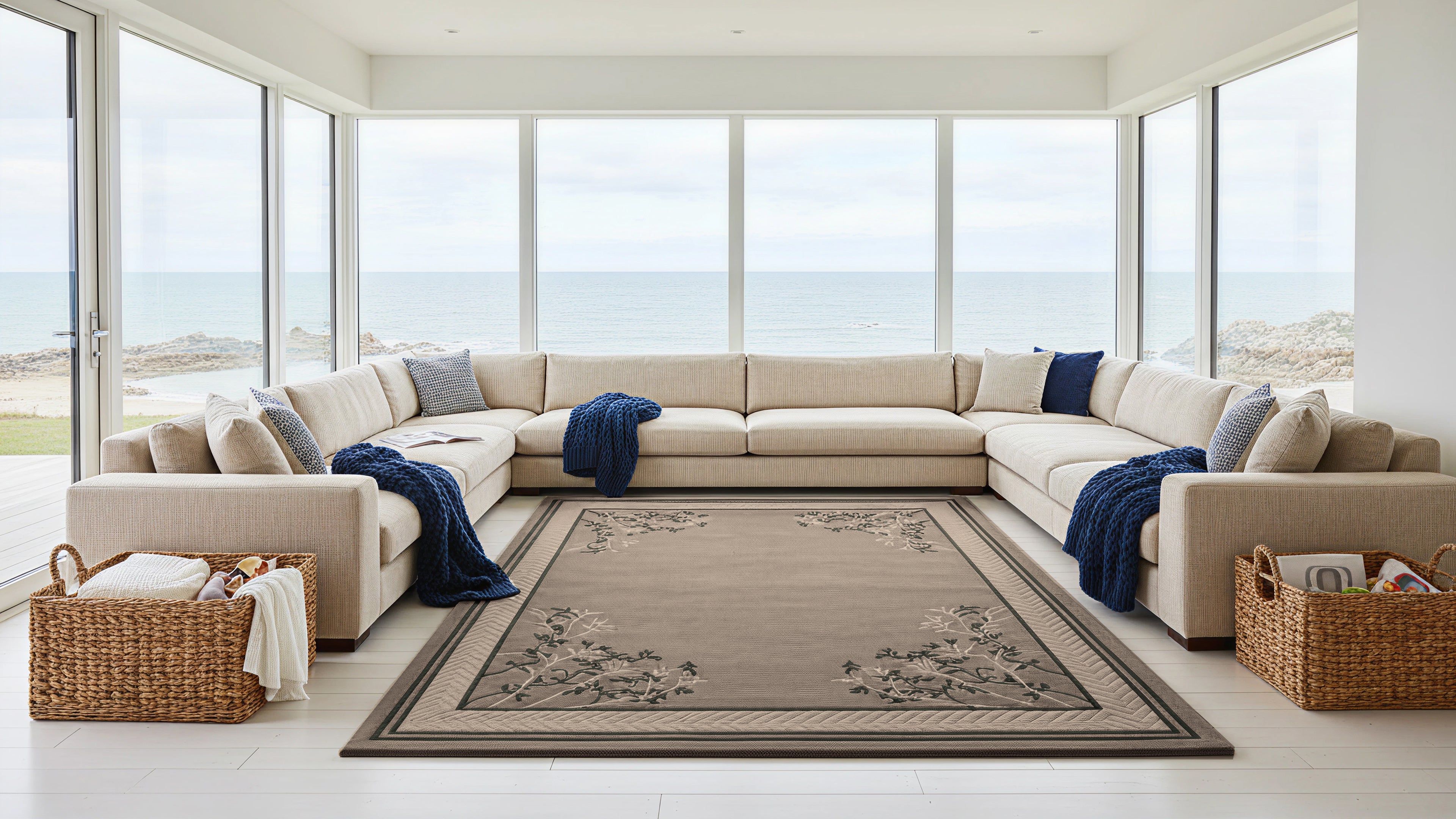 Heena / Brown Floral Hand-Tufted New Zealand Wool Rug