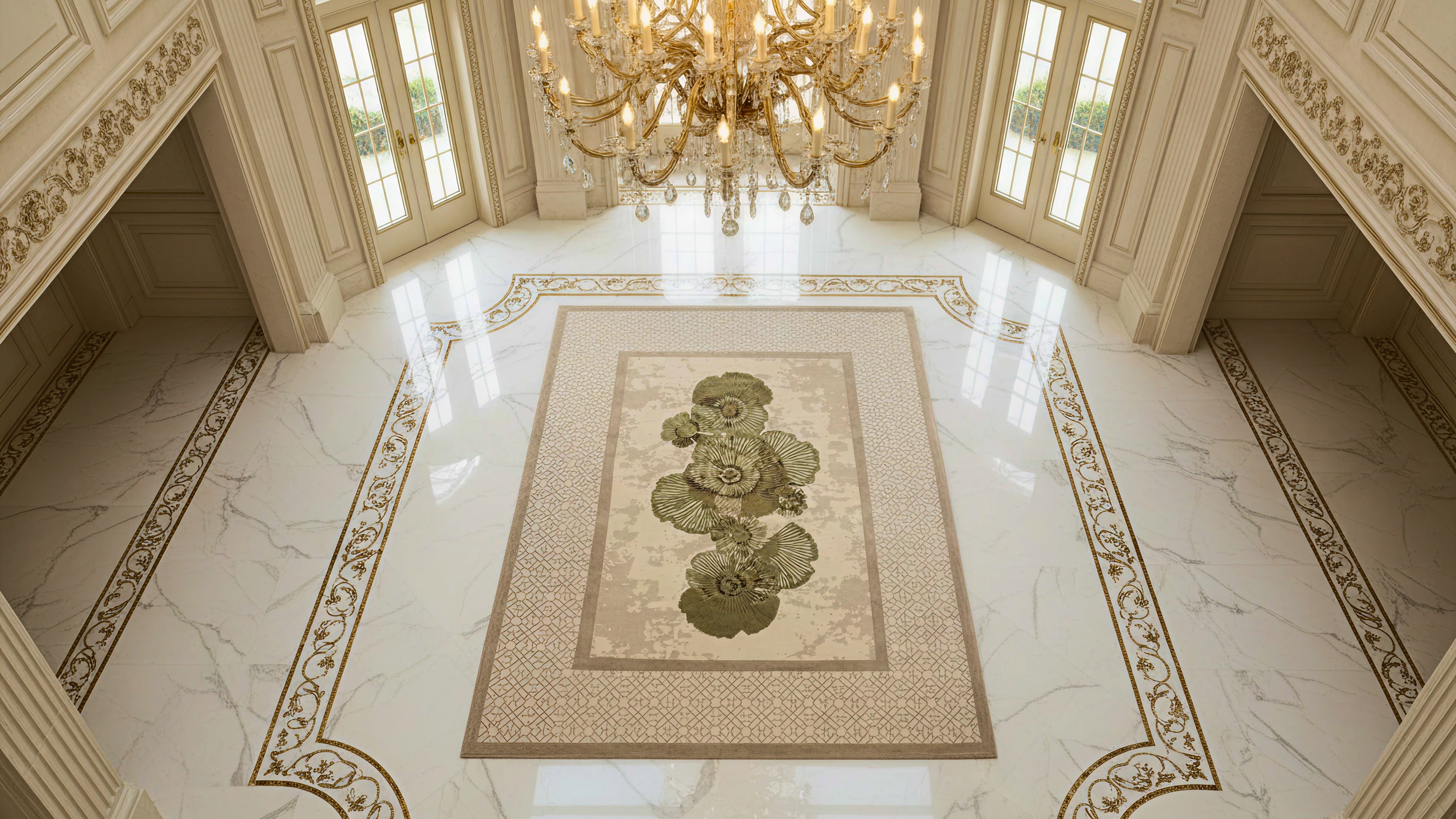 Padma / Beige Floral Hand-Tufted Silk & Wool Rug