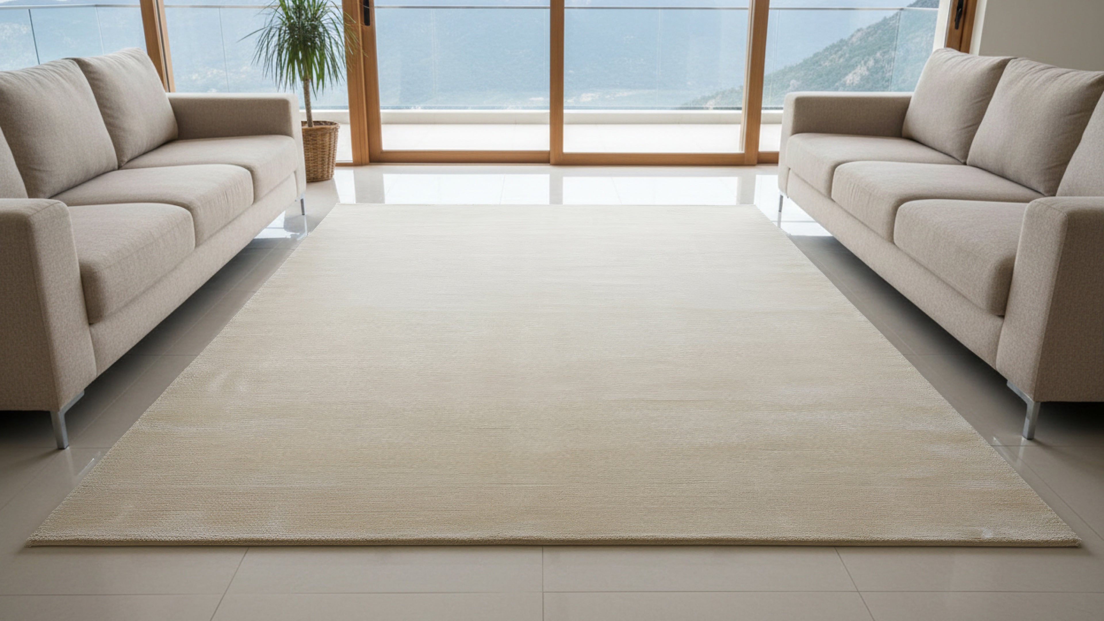 Noor / Ivory Cream Loom-Knotted Bamboo Silk Rug