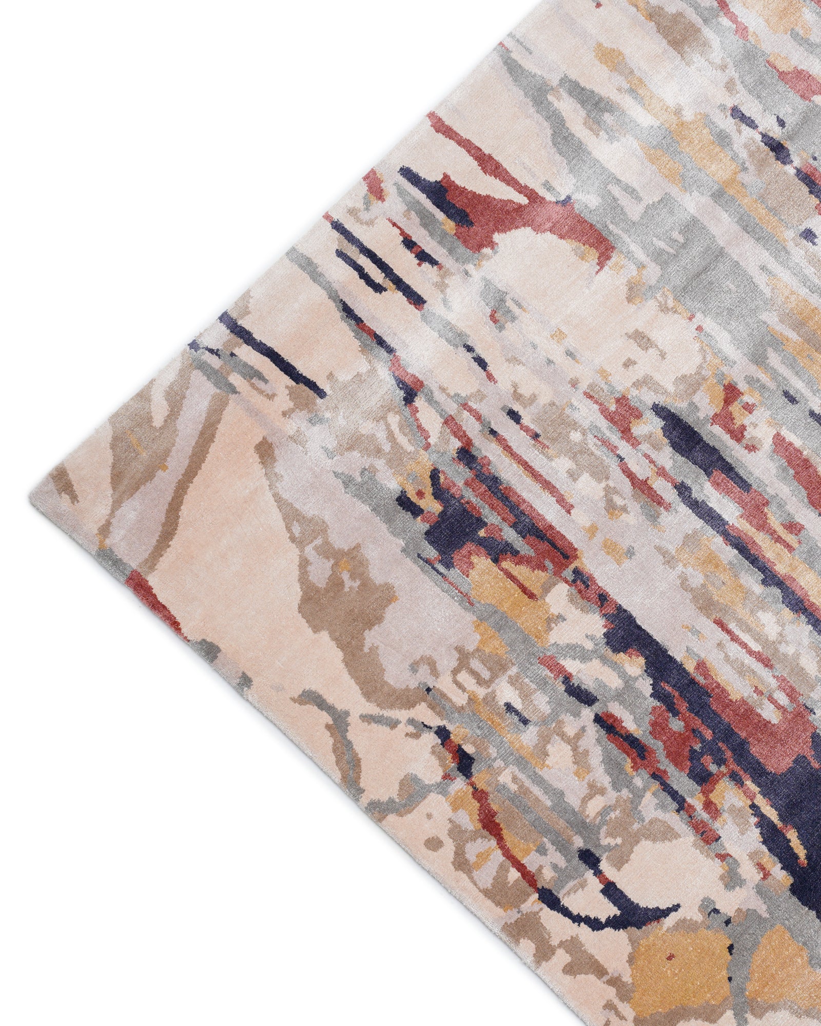 Corner View Blush and Navy Abstract Drip Hand-Tufted Bamboo Silk Rug