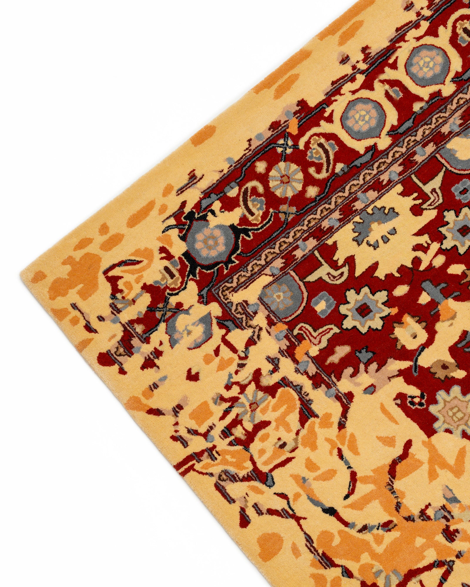 Crimson and Apricot Distressed Floral Hand-Tufted New Zealand Wool Rug