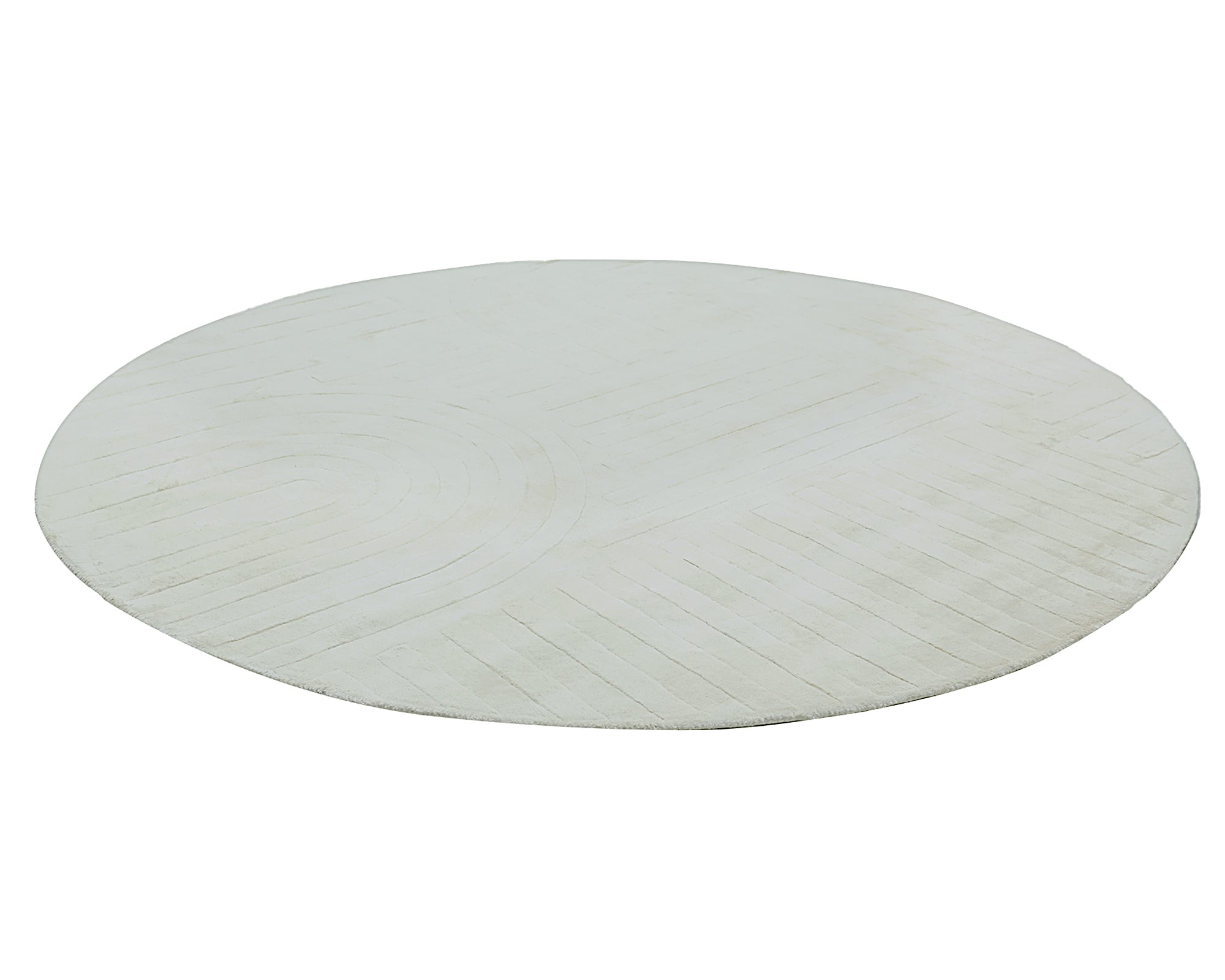 Ivory white carved Meander high-low hand-tufted bamboo silk rug Main View