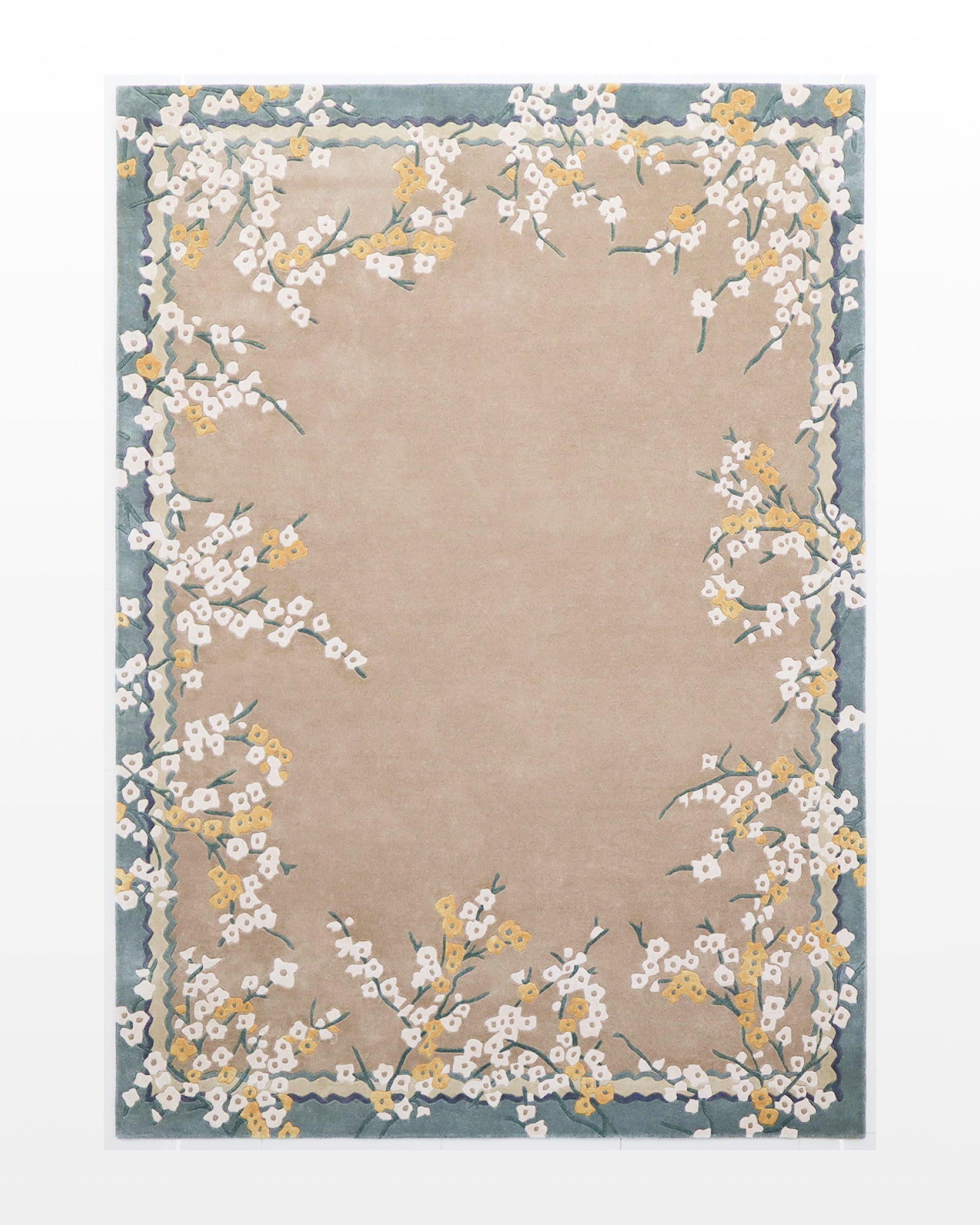Zehra / Yellow White Floral Hand-Tufted Bamboo Silk Rug