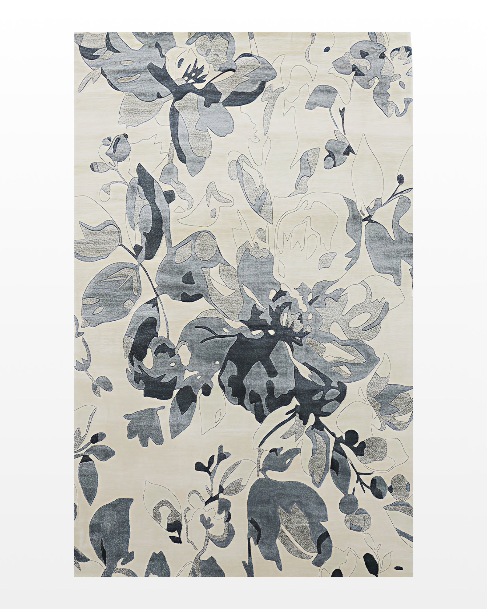 Neerja / Grey Petal Pattern Hand-Tufted Bamboo Silk Rug