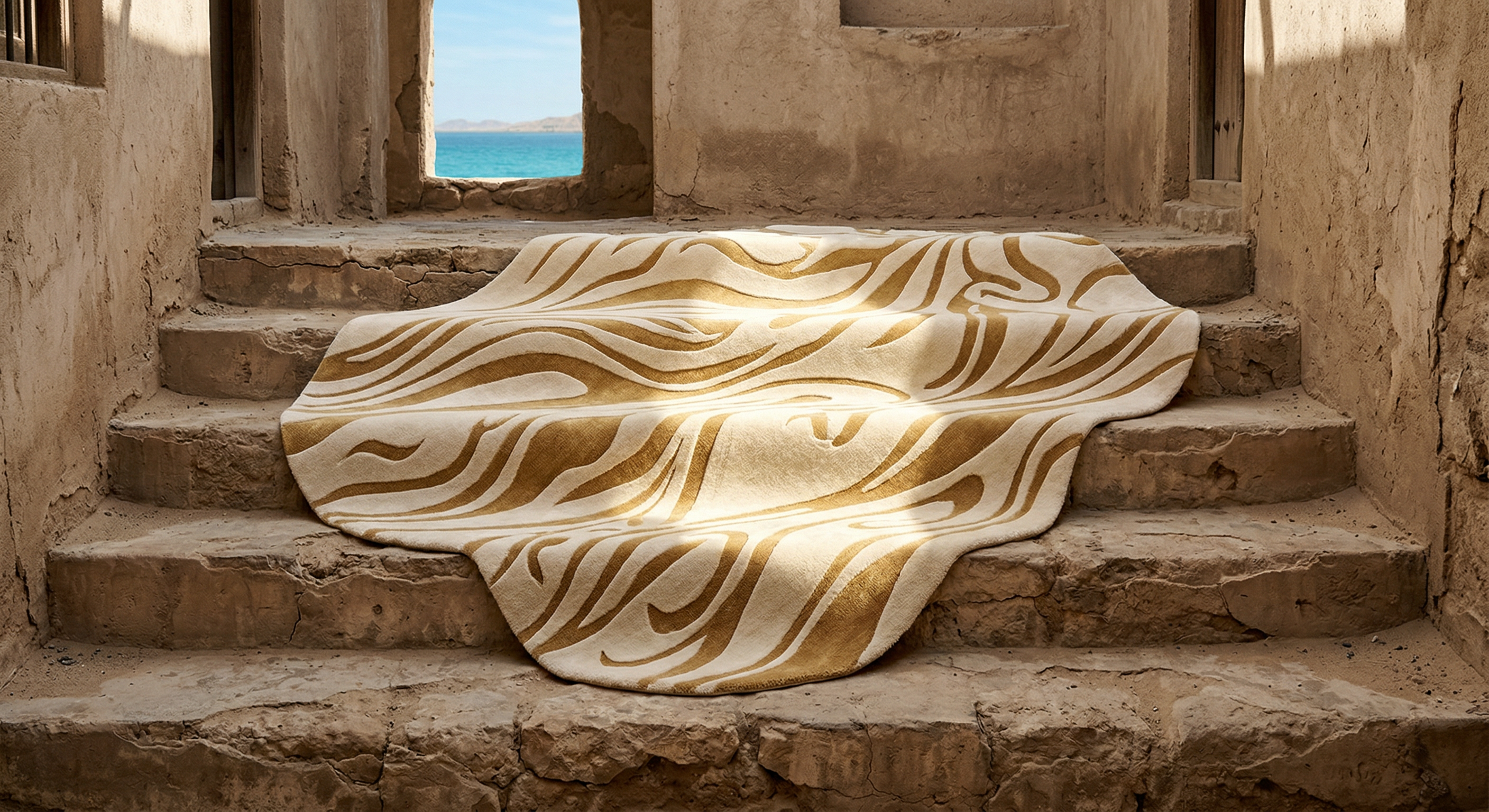 shaped rug on stairs setup