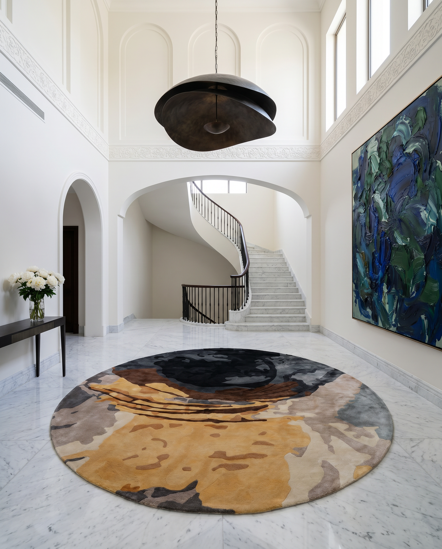Yellow and Black Hand Tufted Round Rugs for Modern Home